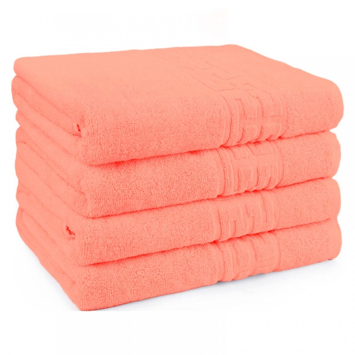 Хотелски кърпи за ръце комплект 4 бр. Sueva, Salmon pink, 50x90 см, 100% памук, мека материя, хипоалергенна, гръцка шарка, съвместима с пералня и сушилня