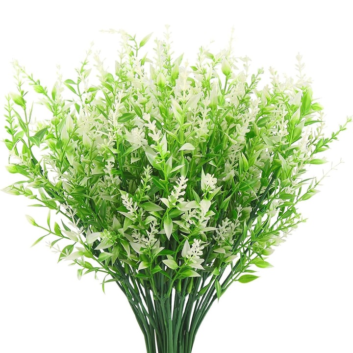 Комплект от 10 изкуствени цветя, WELUOT, пластмаса, бяло