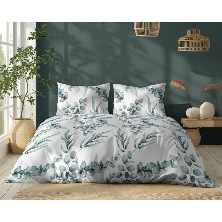 2 személyes ágynemű, Pamut, 3 db, Párnahuzat/paplanhuzat, Cipzár, 1266509, 160 x 200 cm, Többszínű fehér