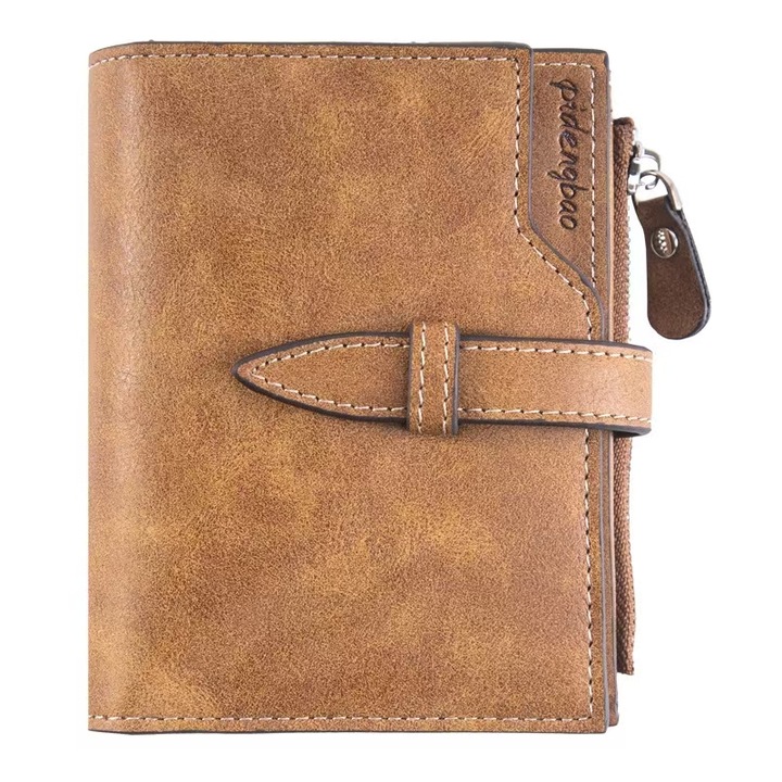 Portofel barbati, pidengbao, galben-maro, piele ecologica, 13 sloturi pentru carduri, 12.2x9.5x2cm