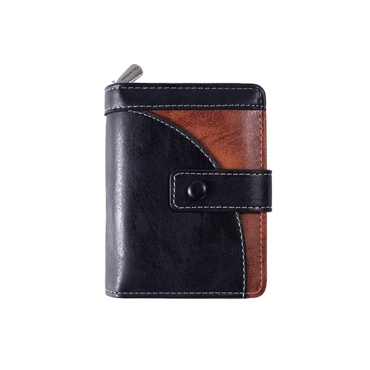 Portofel barbati, pidengbao, Piele ecologica, 12 x 9.2 x 3 cm, Negru