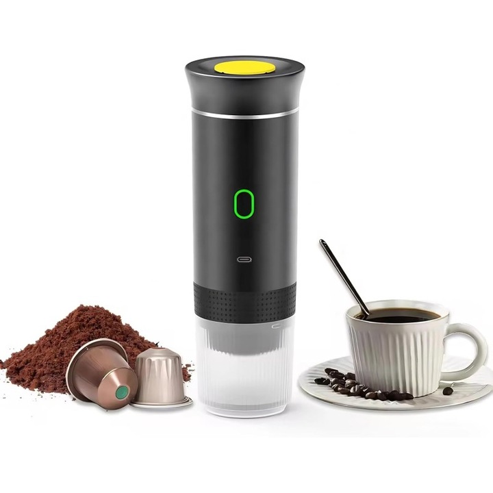 Безжична преносима кафемашина Planet Tech 3 в 1, 20 бара, Съвместима с капсули Nespresso, Dolce Gusto, Мляно кафе, Черна