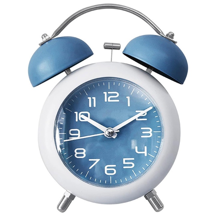 Ceas decorativ retro cu alarma sonora, Zeaicos, 4.5 inch, albastru