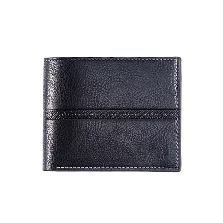 Portofel barbati, Piele ecologica, 11.5x9.5x1.5cm, Negru
