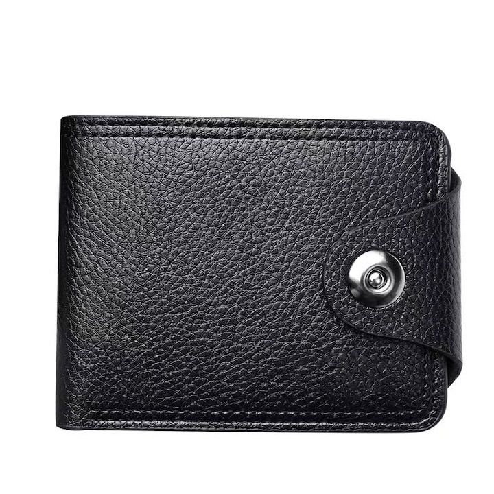 Portofel barbati, Piele ecologica, 12x9.5cm, Negru