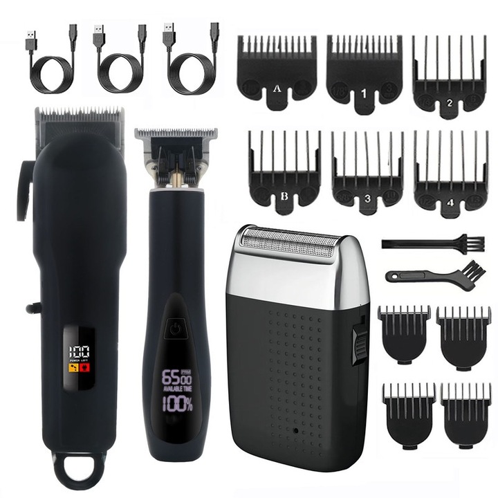 Set aparat de tuns vsmooth 3 in 1, tuns, trimmer T, aparat de ras cu folie, negru, 150 minute utilizare fara fir