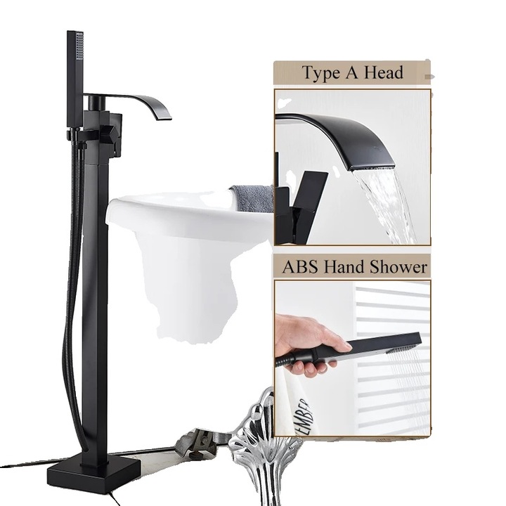 Kádcsaptelep zuhanyzóval, egykaros vezérlés, modern lakkozott felület, matt fekete, pultra szerelhető