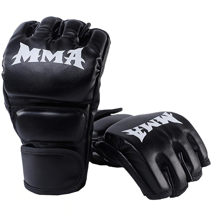 Manusi fitness, Hggzeg, Manusi de antrenament pentru barbati, Manusi MMA, Design cu velcro si design ergonomic, Pentru box, sac de nisip, muay thai, taekwondo si sanda antrenament, Piele PU, Universal, Negru