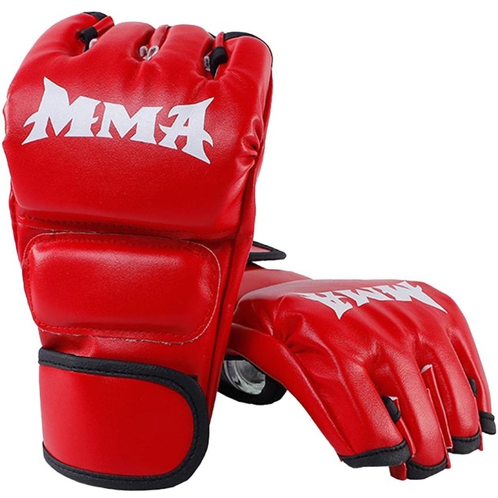 Фитнес ръкавици, Hggzeg, мъжки тренировъчни ръкавици, ММА ръкавици, велкро дизайн и ергономичен дизайн, за тренировки по бокс, пясъчна торба, муай тай, таекуондо и санда, PU кожа, универсални, червени