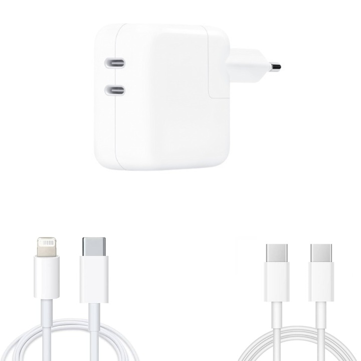Set 3 buc incarcare rapida, USB-C, 50W dual usb C si 1 cablu USB-CC, 67w, cablu USB-C ligt, 37w 2m, compatibil cu iPhone 16, 15pro, 14, 13, 12 promax, iPad Pro 2020