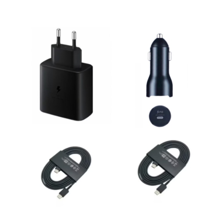 Kit Incarcator USB-C 45W pd super Fast Charger, 2 Cablu date USB-C-C 5A, 1, 8M, incarcator auto USB-C-C 45W, Compatibil cu S24, S3, S22 QUANDES®