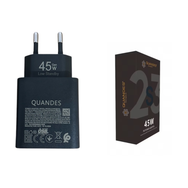 Incarcator USB-C 45W GaN T4510, super Fast Charger, Compatibil cu S24, S3, S22 QUANDES®, fara cablu