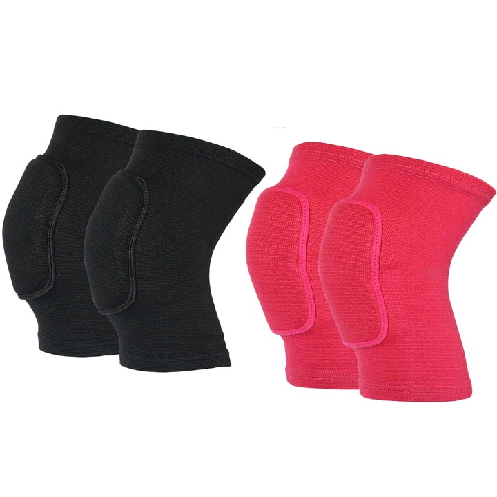 Комплект от 4 еластични наколенки за деца, SINBINTA, Еластични, Дишащи и удобни, Лесни за носене, Абсорбиращи потта, Неплъзгащи се, За танци, хандбал, волейбол, баскетбол, Полиестер /EVA, M, Черен/Розов