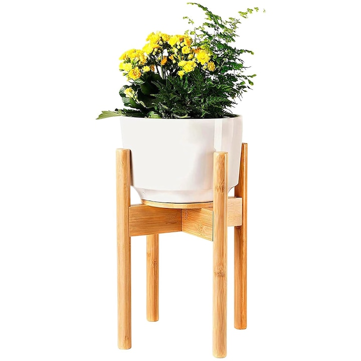 Поставка за саксии за цветя, SINBINTA, Поставка за растения, Дървена поставка за цветя, С винтове, гаечен ключ, Подложки за крачета, Стабилност, Лесен монтаж, За вътрешна и външна употреба, Ø 30 см, Височина 35 см, Дърво