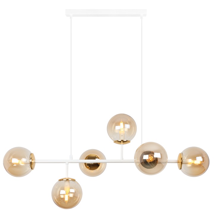 Полилей, Light Home, Сиена, E14, Клас А, 15 см x 15 см x 40 см, 60 W, 6 светлинни точки Метал, Стъкло, Мед/Бял/Златист