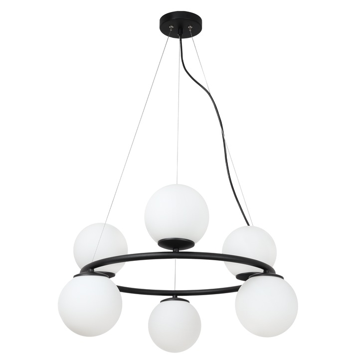 Lampa Suspendata, Light Home, Aura, E14, Pendul, Clasa A, 15 cm x 15 cm x 10 cm, 60 W, 6 puncte de lumina, Metal|Sticla, Alb/Negru