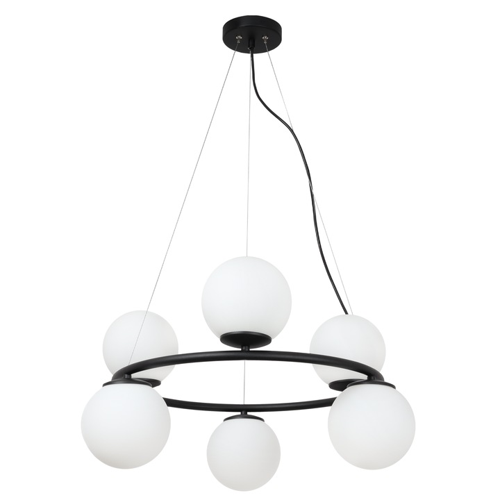 Висяща лампа, Light Home, Aura, E14, Pendulum, Клас A, 15 см x 15 см x 10 см, 60 W, 6 светлинни точки, Метал, Стъкло, Бяло/Черно