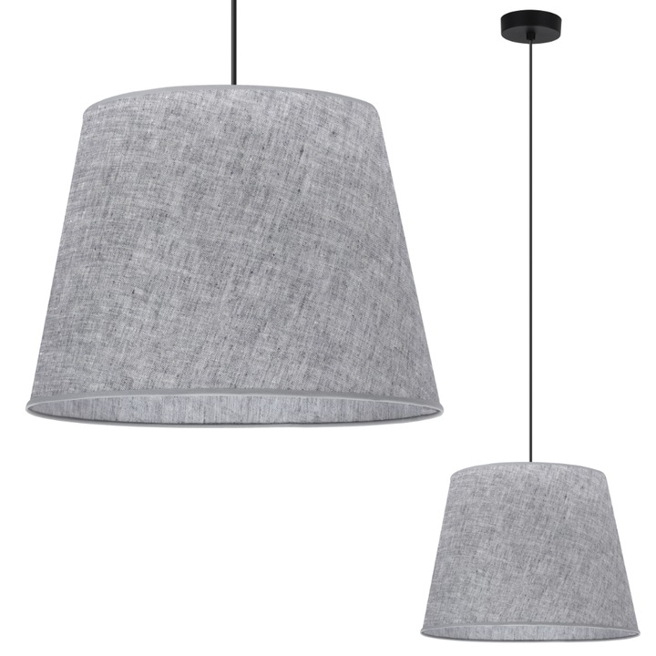 Lustra Suspendata, Light Home, Len, E27, Pendul, Clasa A, Living, 28 cm x 38 cm x 10 cm, 60 W, 1 punct de lumina, Plastic/Metal/Sticla, Gri/Negru