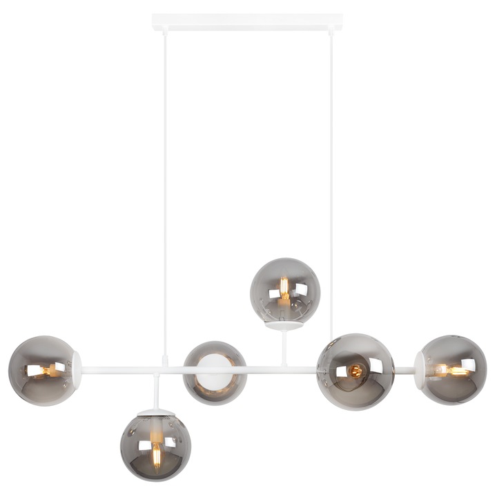 Lustra, Light Home, Siena, E14, Clasa A, 15 cm x 15 cm x 40 cm, 60 W, 6 puncte de lumina Metal|Sticla, Grafit/Alb