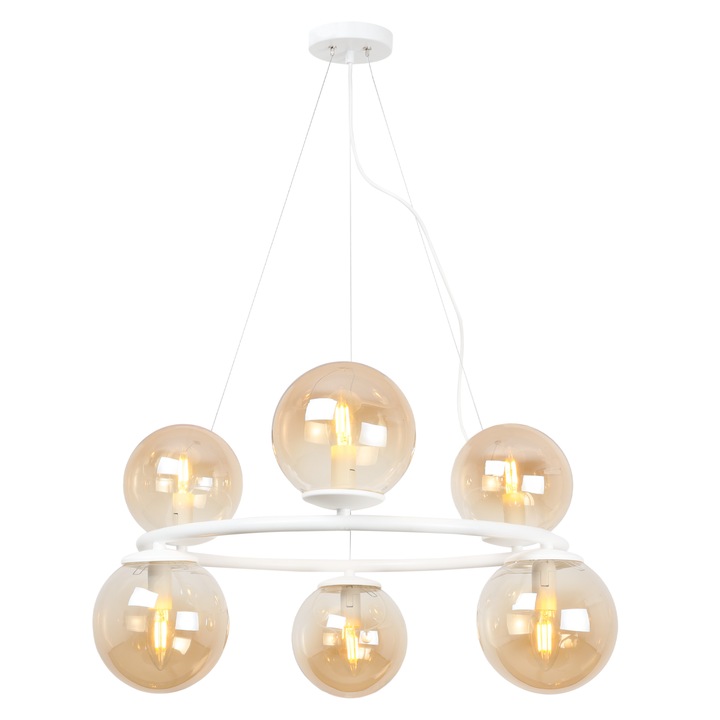 Пендел Light Home Aura, E14, Клас A, 15 см x 15 см x 10 см, 60 W, 6 светлинни точки, Метал, Стъкло, Мед/Бяло