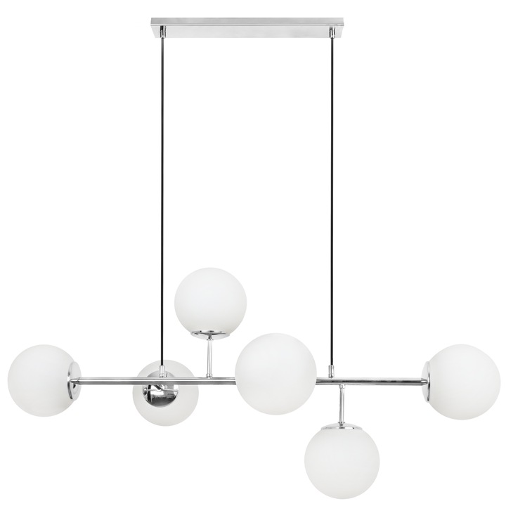 Lustra, Light Home, Siena, E14, Clasa A, 15 cm x 15 cm x 40 cm, 60 W, 6 puncte de lumina Metal|Sticla, Crom/Alb