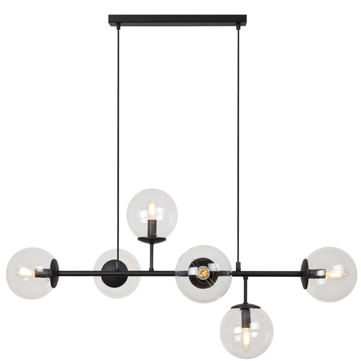 Полилей, Light Home, Сиена, E14, Клас A, 15 см x 15 см x 40 см, 60 W, 6 светлинни точки Метал, Стъкло, Прозрачен/черен