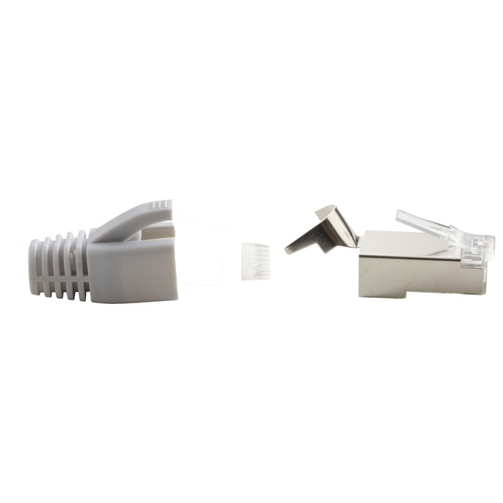 Conector retea RJ45, CAT6A, gri (set 12 buc)
