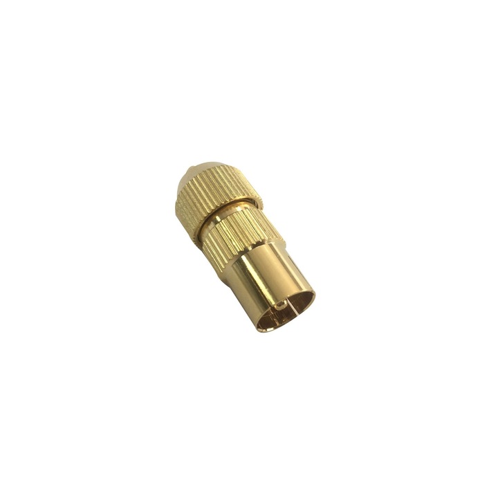Mufa pentru cablu TV Lexman, coaxial, 9.52 mm, tata, metal, aurie