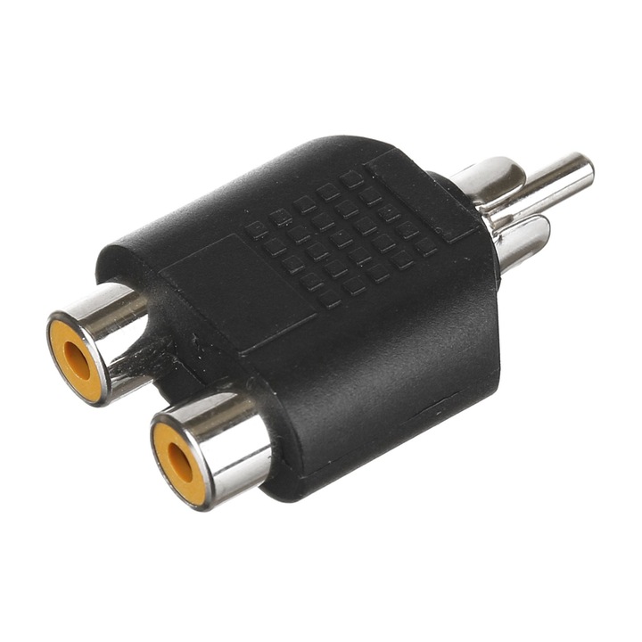 Adaptor audio, RCA tata, 2 x RCA mama, cauciuc, negru