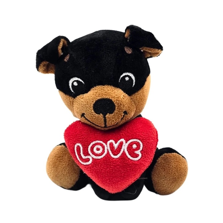 Jucarie din plus, catelus cu inimioara, culoarea negru, 15 cm