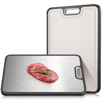 Tocator dublu fata din titan si paie de grau, tocator 38x25cm pentru bucatarie, tocator non-toxic pentru carne si legume, margine antiderapanta din silicon, canelura pentru suc, WALALLA