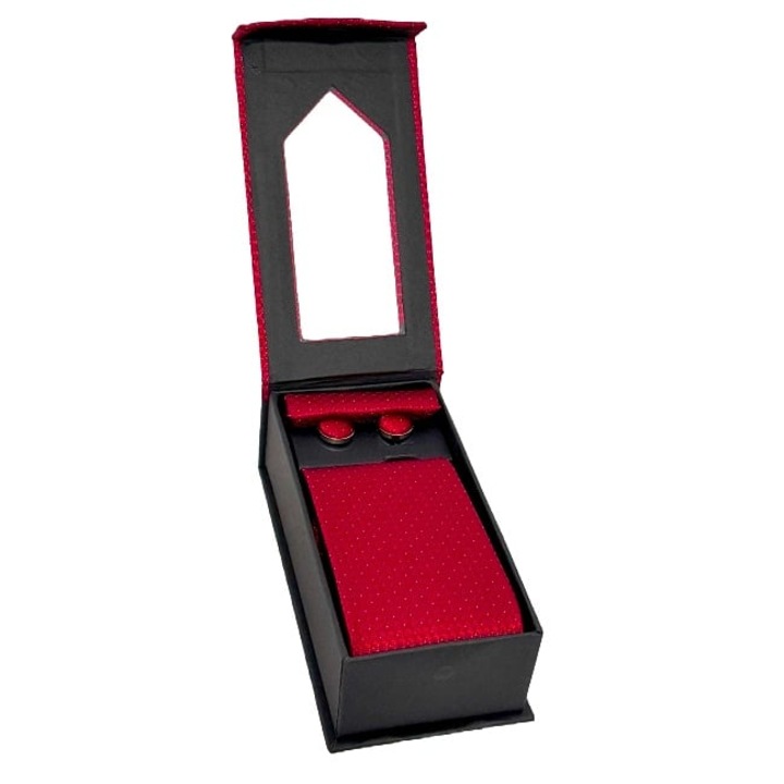 Set 3 piese Elegant, pentru barbati, cravata, si butoni, Rosu inchis, VELVE