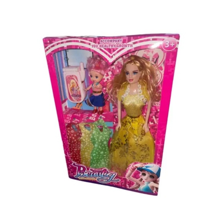 OEM játékbaba és kiegészítők, Tartalmaz egy babát, 3 ruhát, egy baba babát és egy játék telefont, 23 x 5 x 33 cm