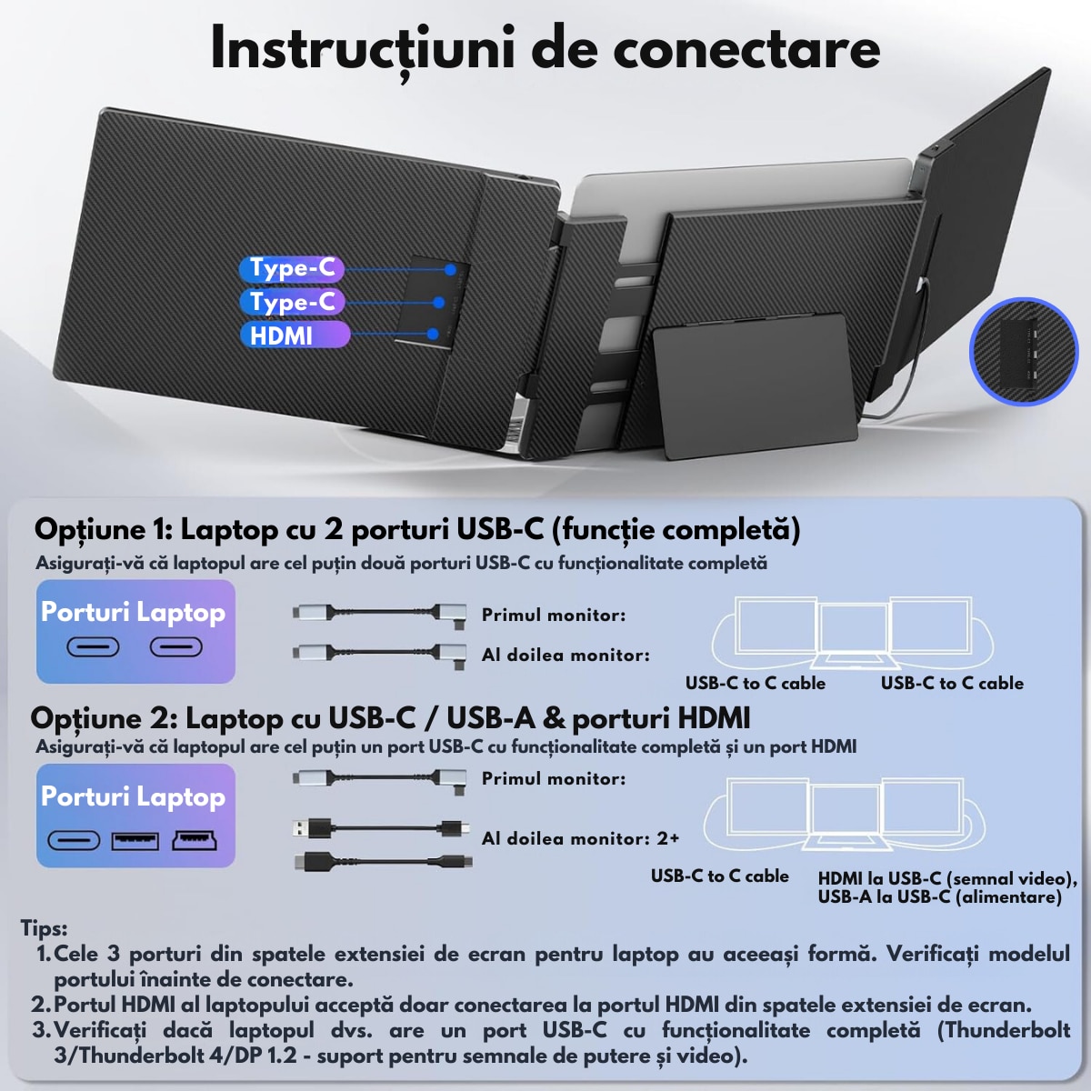 Monitor Extensibil si Portabil pentru laptop, Qova®, Extender ecran 14 ...