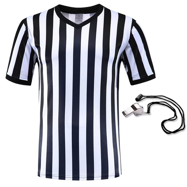 Спортна тениска за съдии Hggzeg, V-образно деколте, Футболна тениска, Със свирка, Полиестер, Черен/Бял