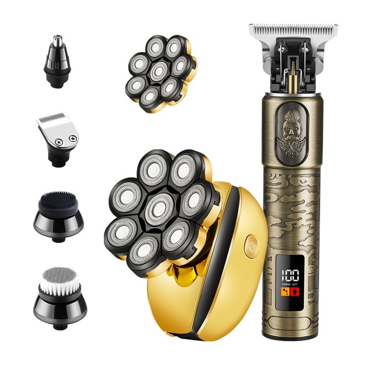 Aparat de ras electric Roziapro 5-in-1, set, 8D, design ergonomic, incarcare USB, aurie