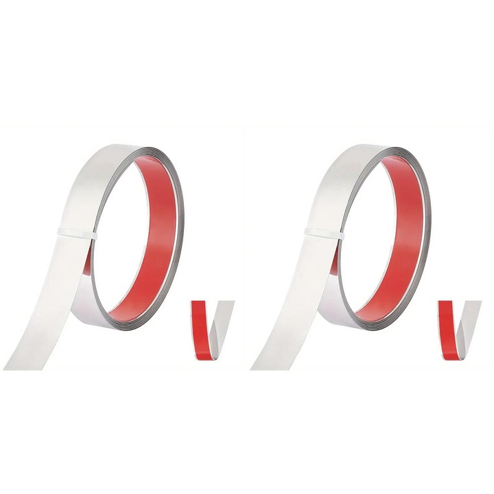 Set 2 Benzi Decorative Autoadezive din Otel Inoxidabil Nichelat, ARGINTIU - 3 cm latime x 500 cm lungime, Rezistenta la Apa pentru Pereti si Mobila