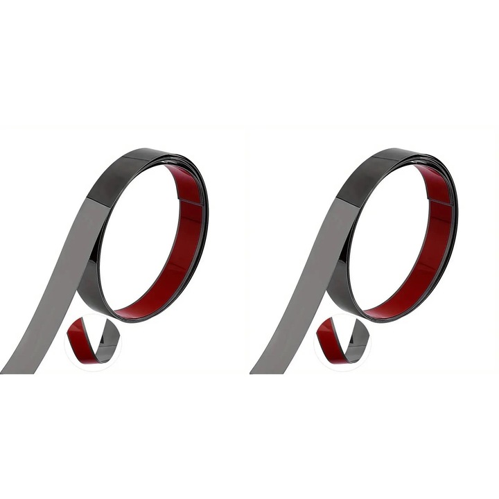 Set 2 Benzi Decorative Autoadezive din Otel Inoxidabil Nichelat, NEGRU - 3cm latime x 500 cm lungime, Rezistenta la Apa pentru Pereti si Mobila