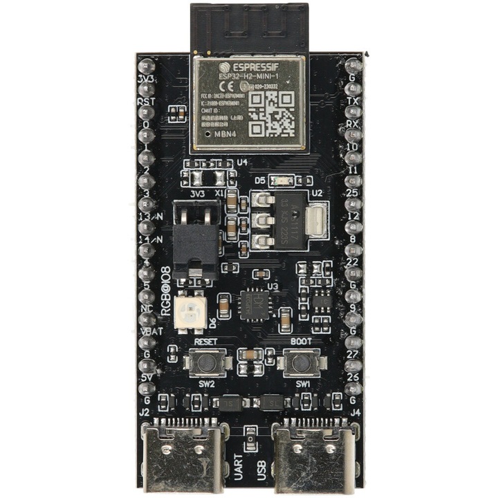 Платка за разработка ESP32-H2-DevKitM-1, RISC-V 32-битов процесор, Bluetooth Low Energy и IEEE 802.15.4, 4 MB флаш памет, 26 x 54 x 12 mm