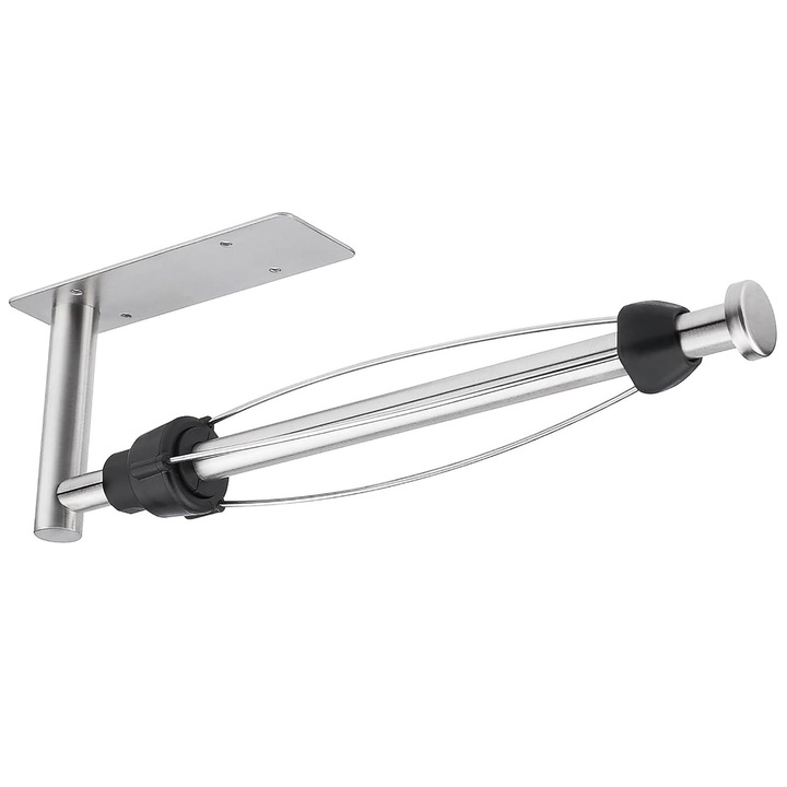 Suport pentru prosoape de hartie, SINBINTA, Suport de rola pentru prosoape de hartie, operabil cu o singura mana, Cu efect de amortizare, Cu montaj autoadeziv sau prin insurubare, Rezistent si durabil, Pentru bucatarie, baie, Inox, 32.5*9.5cm, Argintiu