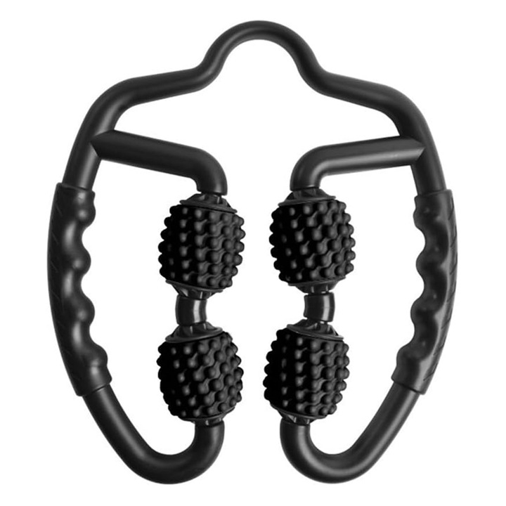 Cellulit masszírozó, Hggzeg, Izommasszírozó görgő, Hordozható masszírozó, 4 hengerrel, Ergonomikus fogantyú, Könnyen használható, A test számos részére, Fájdalomcsillapító, Mélymasszázs, TPE, 25x27x5cm, Fekete