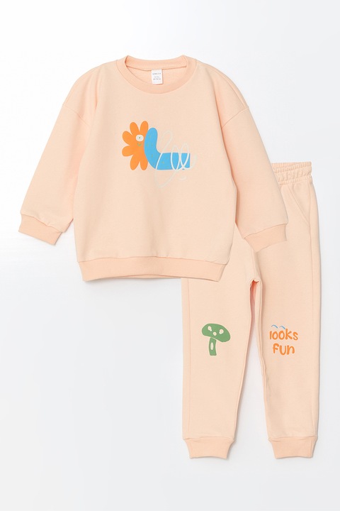 LC WAIKIKI, Trening din bumbac cu imprimeu, Piersica, 92-98 CM