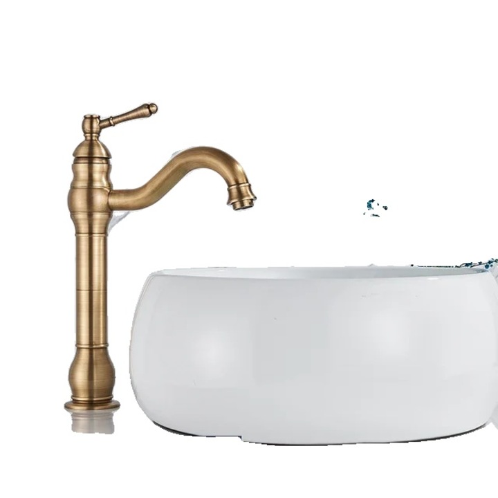 Fürdőszobai csaptelep, pultra szerelhető, hideg-meleg víz, klasszikus stílusú, antik bronz felület, egykaros