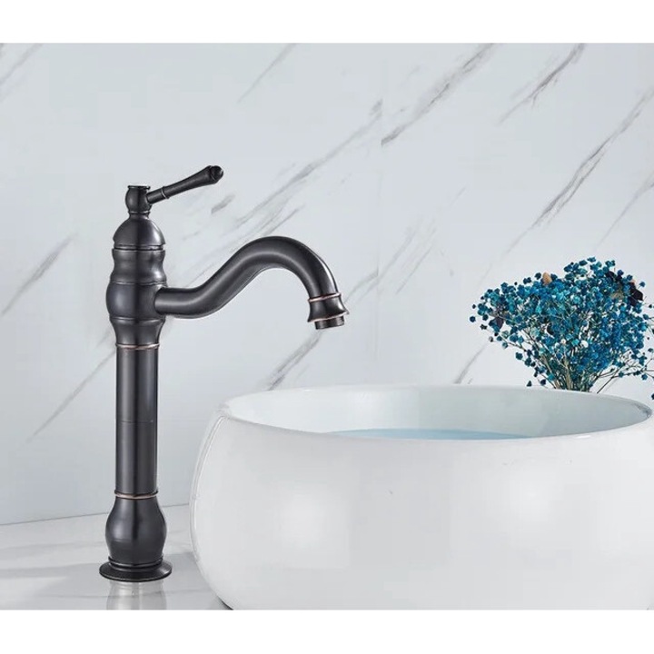 Fürdőszoba csaptelep, fekete bronz kivitel, klasszikus dizájn, munkalapra szerelhető