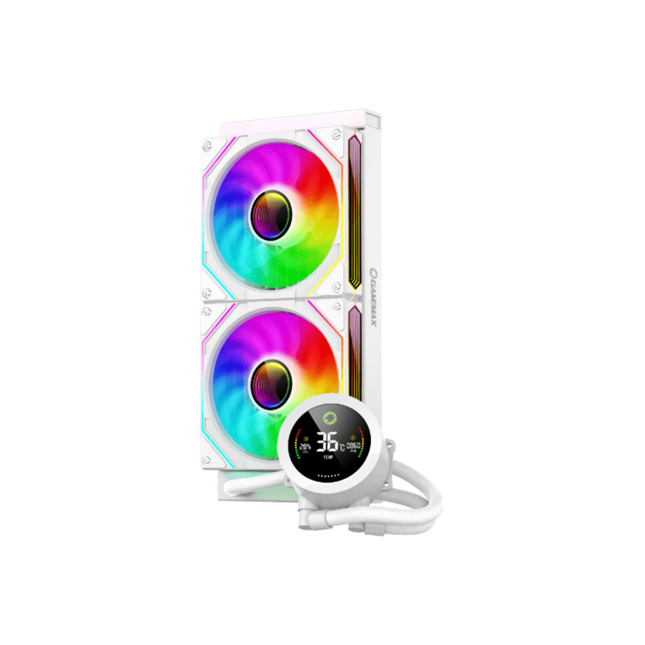 Gamemax Iceburg 240 digitális processzorhűtő, FEHÉR, Intel/AMD kompatibilis, folyadékhűtés, ARGB világítás, pumpás kijelző