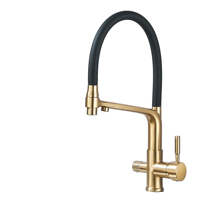 Fürdőszoba csaptelep, két fogantyús kialakítás, strapabíró sárgaréz szerkezet, csiszolt arany, munkalapra szerelhető