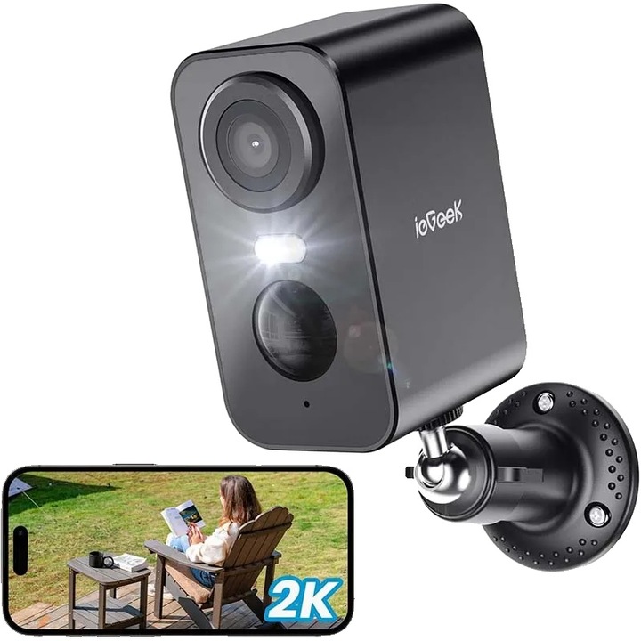 Безжична камера за външно наблюдение, 2K QHD, цветно нощно виждане, AI откриване на движение, черна, 4.7x5.4x9cm