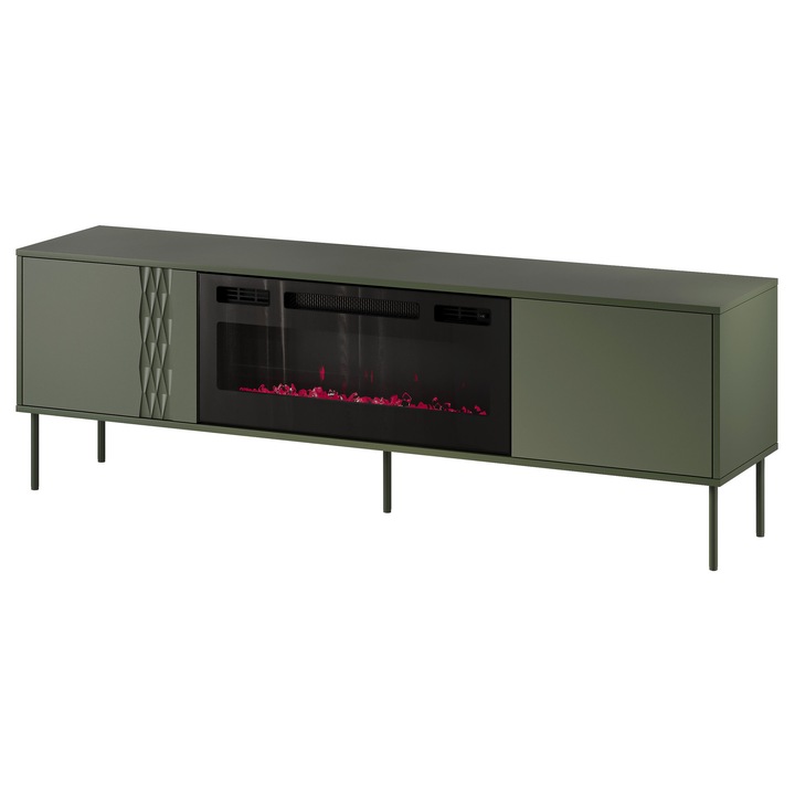 Comoda TV cu semineu Firtus 180 EF, MIRJAN24, verde, 40x180x55 cm