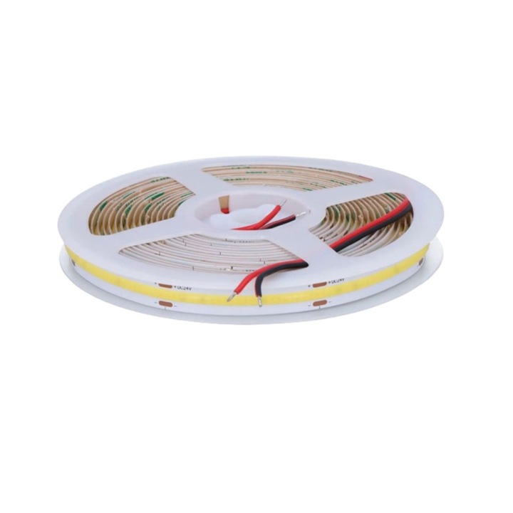 Banda LED COB, 24V, Alb Neutru 6000K, 900lm/m, 9W/m, 480LED-uri/m, IP20, 5m