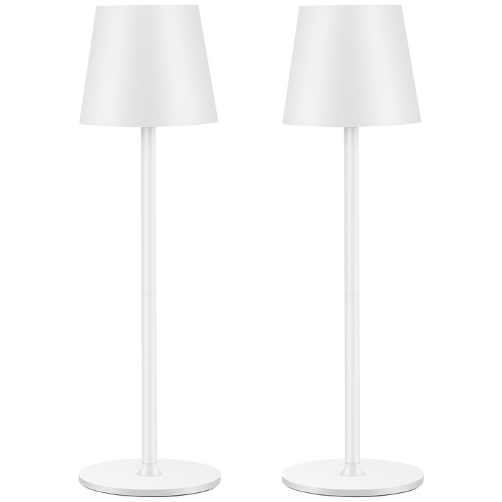 Set 2 Lampi de Masa Touch Led Incarcabile, SINBINTA, Ambientale cu Control Tactil, 3 temperaturi de culoare, 3000-6000K, 5 W, Acumulator 1200 mah, Inaltime ajustabila, Protectie Ochi, Metal, 11x11x23.5cm, Alb